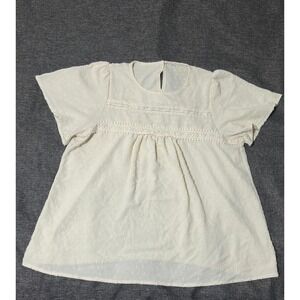 Unbranded Women's XL Blouse Swiss Dot Crochet Lace‎ Cream Short Sleeve